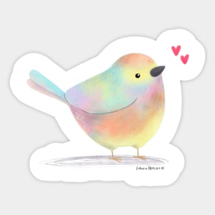 White Browed Tit Warbler Bird with little hearts Sticker